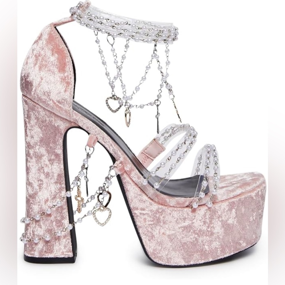 Dolls Kill Sugar Thrills Holy Revelation pink velvet platform heel. Size 5 - Picture 1 of 12